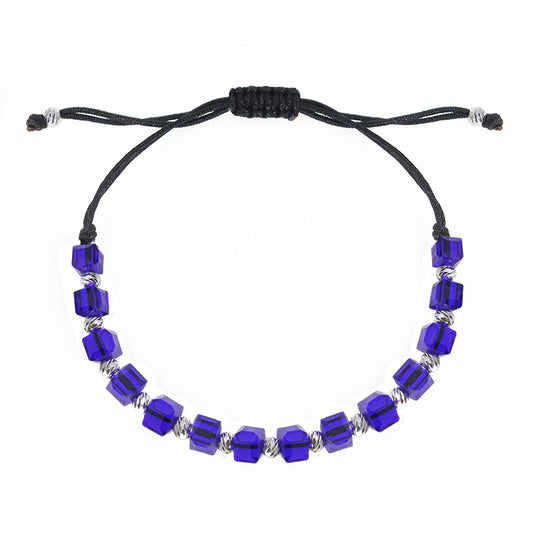 Sapphire Crystal Silver Beads Macrame Bracelet