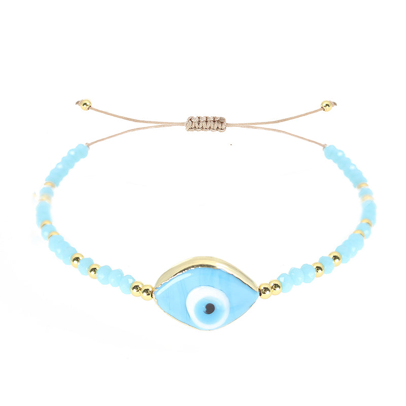 Silver House Evil Eye Brass Beads Adjustable Macrame Bracelet - Light Blue