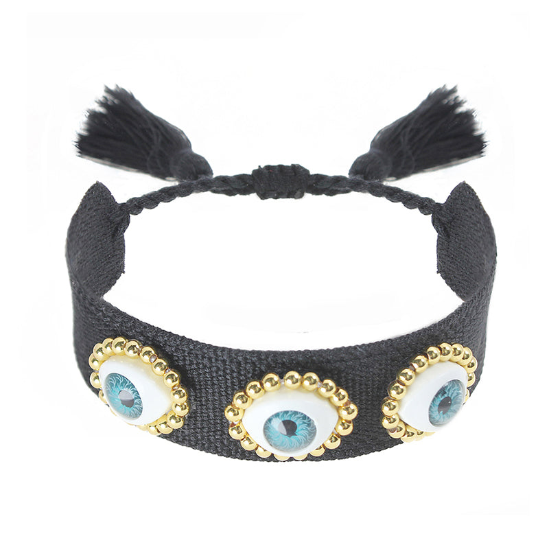 Black Evil Eye Brass Beads Macrame Bracelet