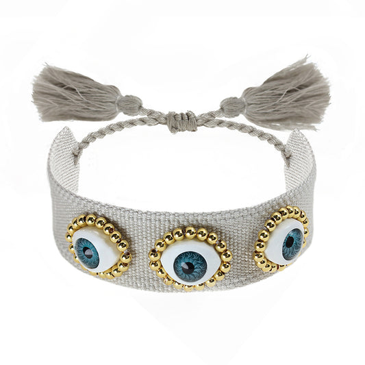 Khaki Evil Eye Brass Beads Macrame Bracelet