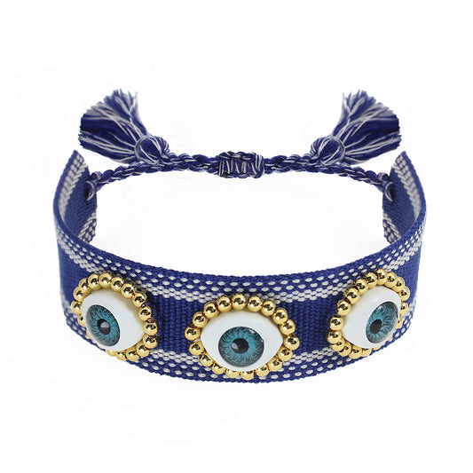 Dark Blue Evil Eye Brass Beads Macrame Bracelet