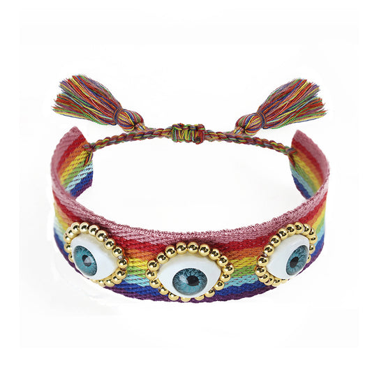 Rainbow Evil Eye Brass Beads Macrame Bracelet