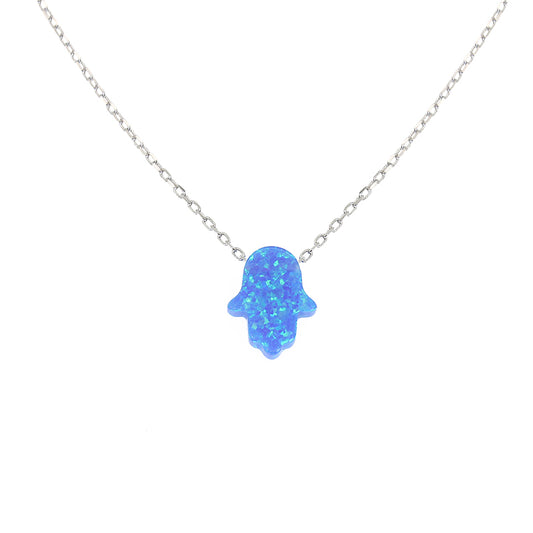 11x13mm Dark Blue Opal Hamsa Silver 925 Necklace