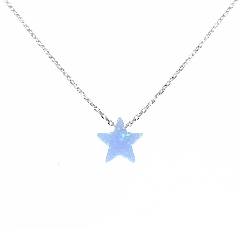 Light Blue Opal Star Silver 925 Necklace