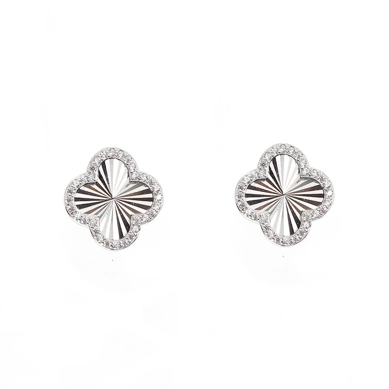 Silver House White Zircon Clover Silver 925 Earrings