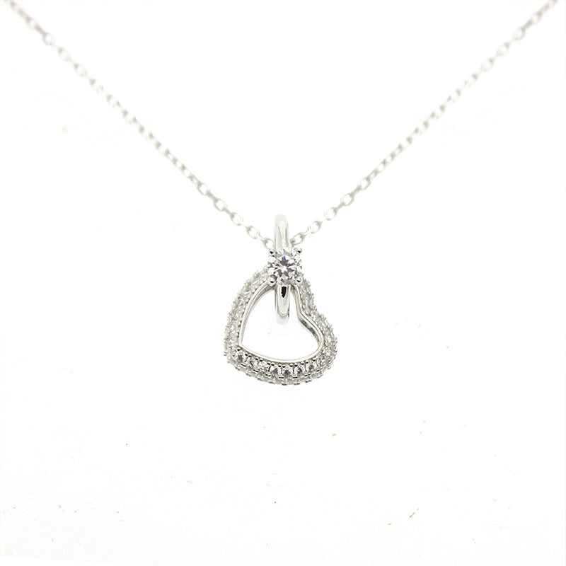 Silver House White Zircon Heart Ring Silver 925 Necklace