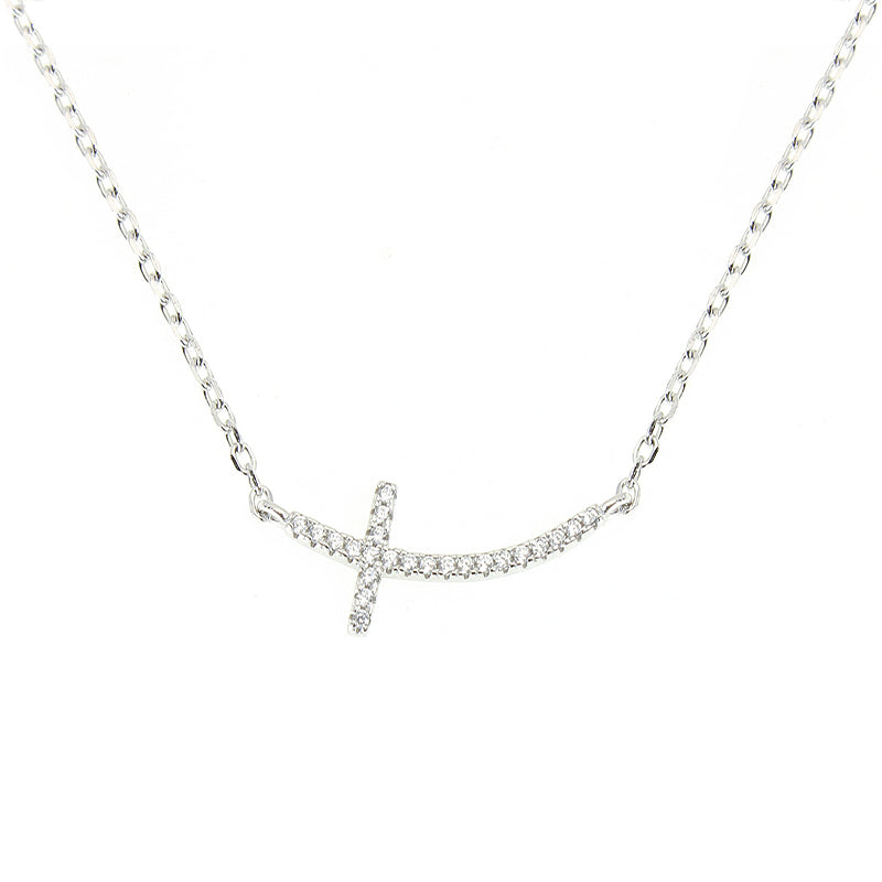 Silver House White Zircon Cross 925 Necklace Religious