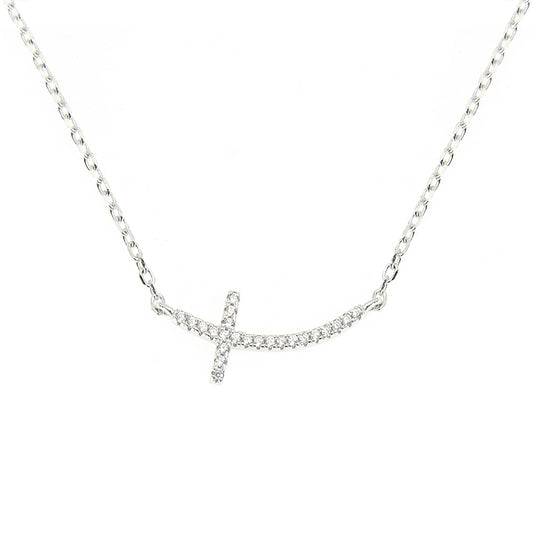 Silver House White Zircon Cross 925 Necklace Religious