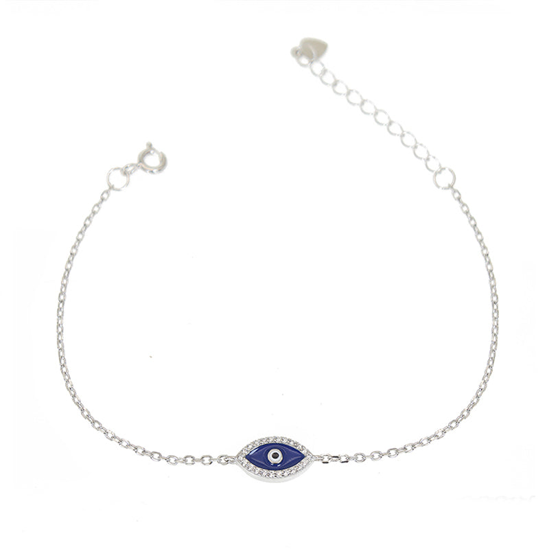 Dark/Light blue enamel white zircon marquise evil eye silver 925 bracelet