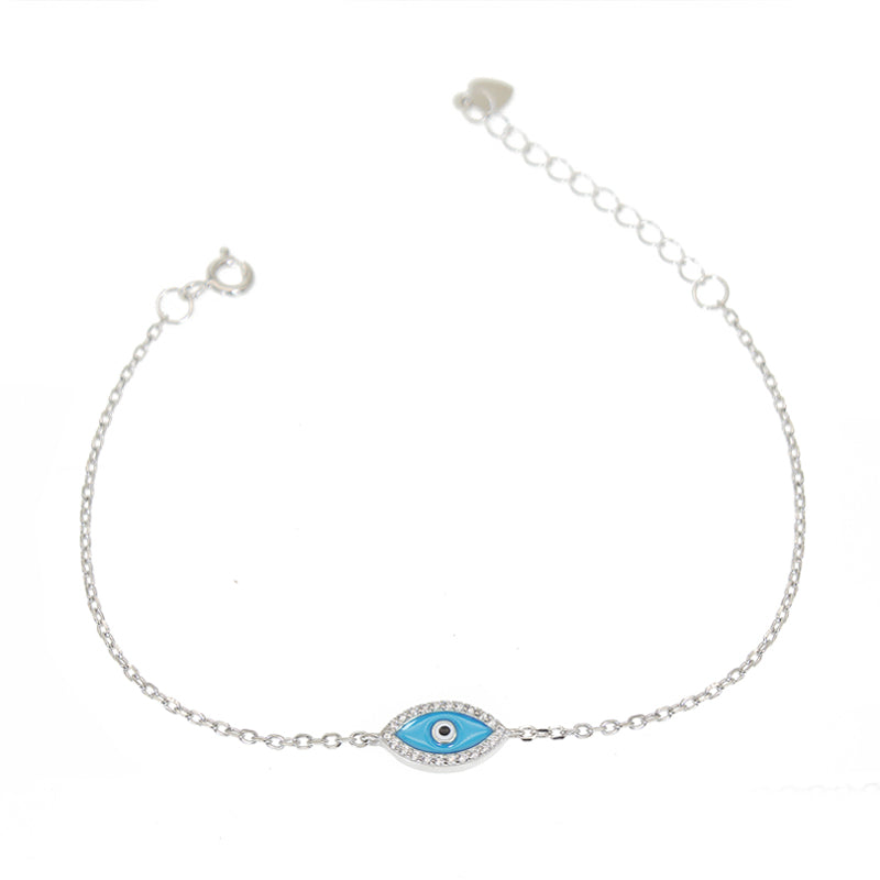 Dark/Light blue enamel white zircon marquise evil eye silver 925 bracelet