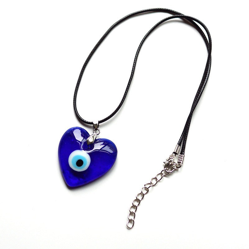 Glass Evil Eye Hamsa Heart Necklace