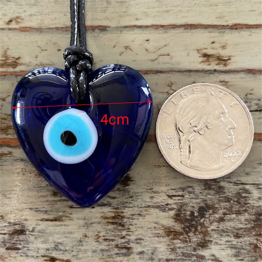 Glass Evil Eye Hamsa Heart Necklace