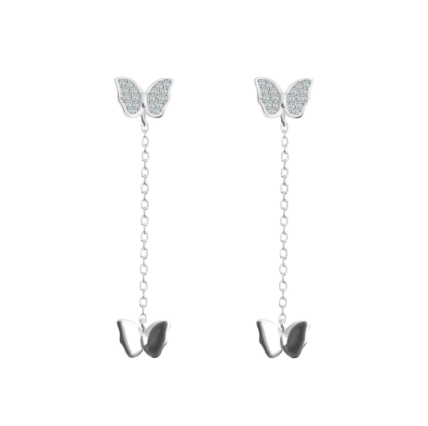 White zircon butterfly silver 925 dangling earrings