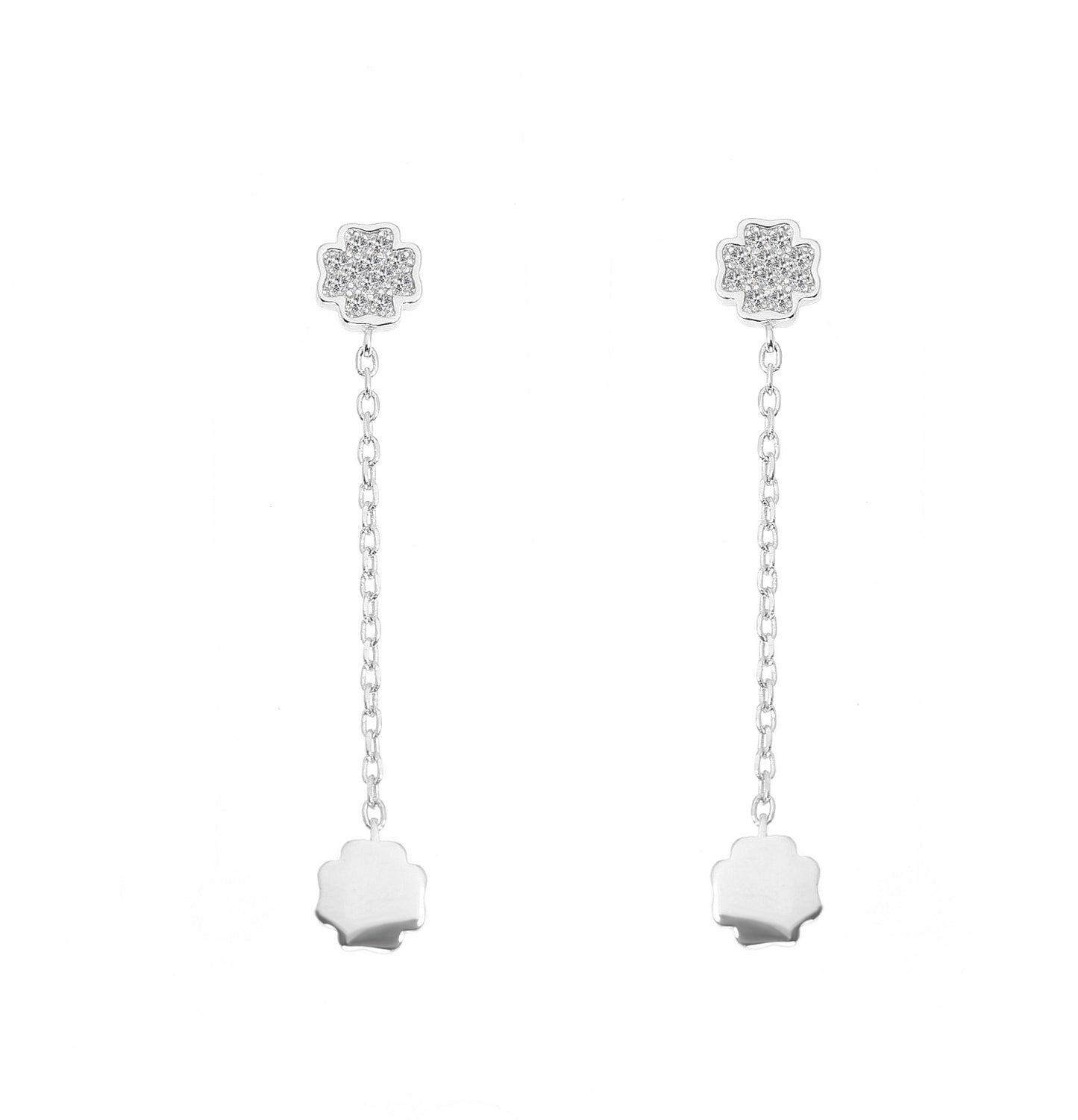 White zircon clover silver 925 dangling earrings