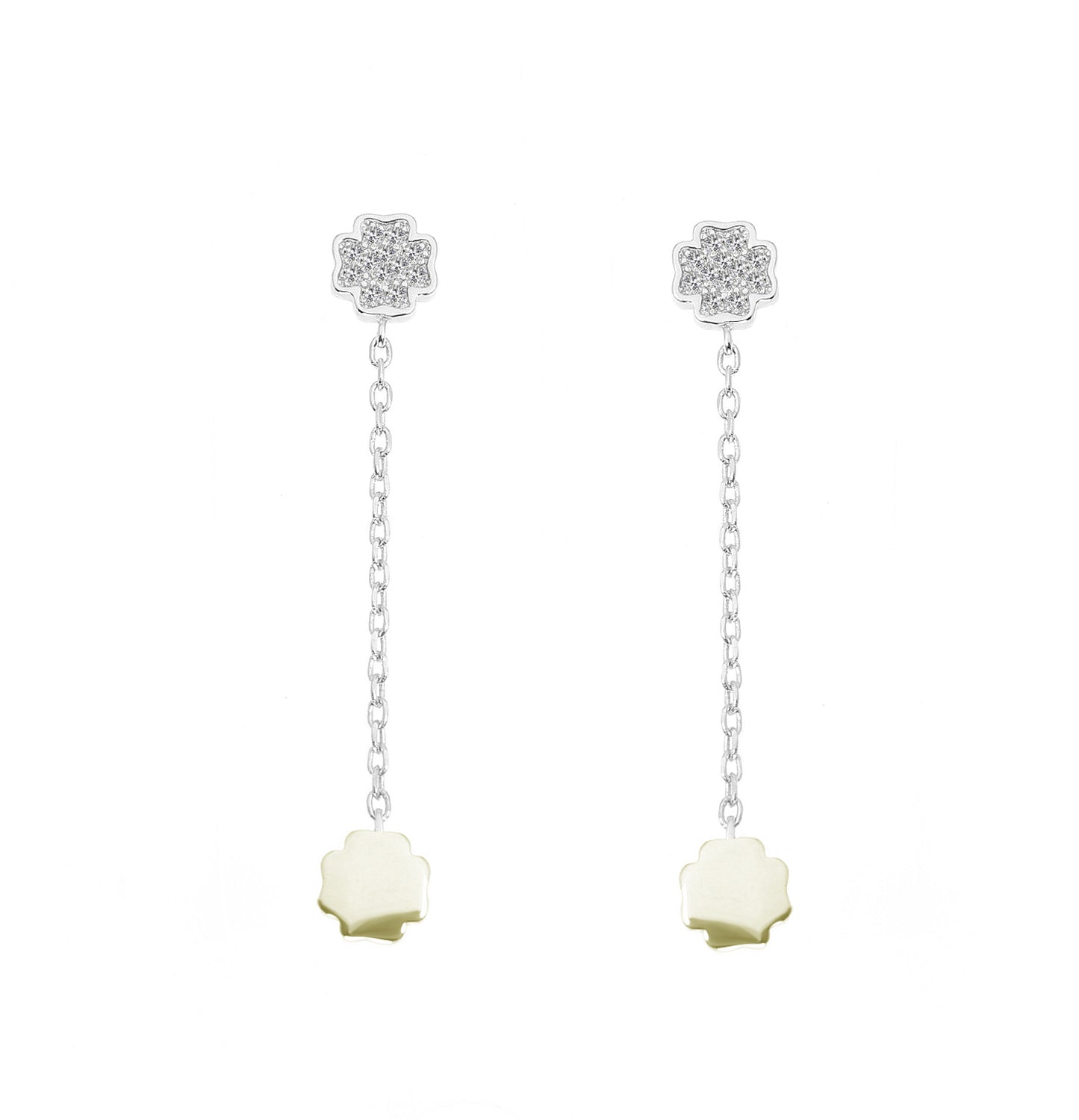 White zircon clover silver 925 dangling earrings