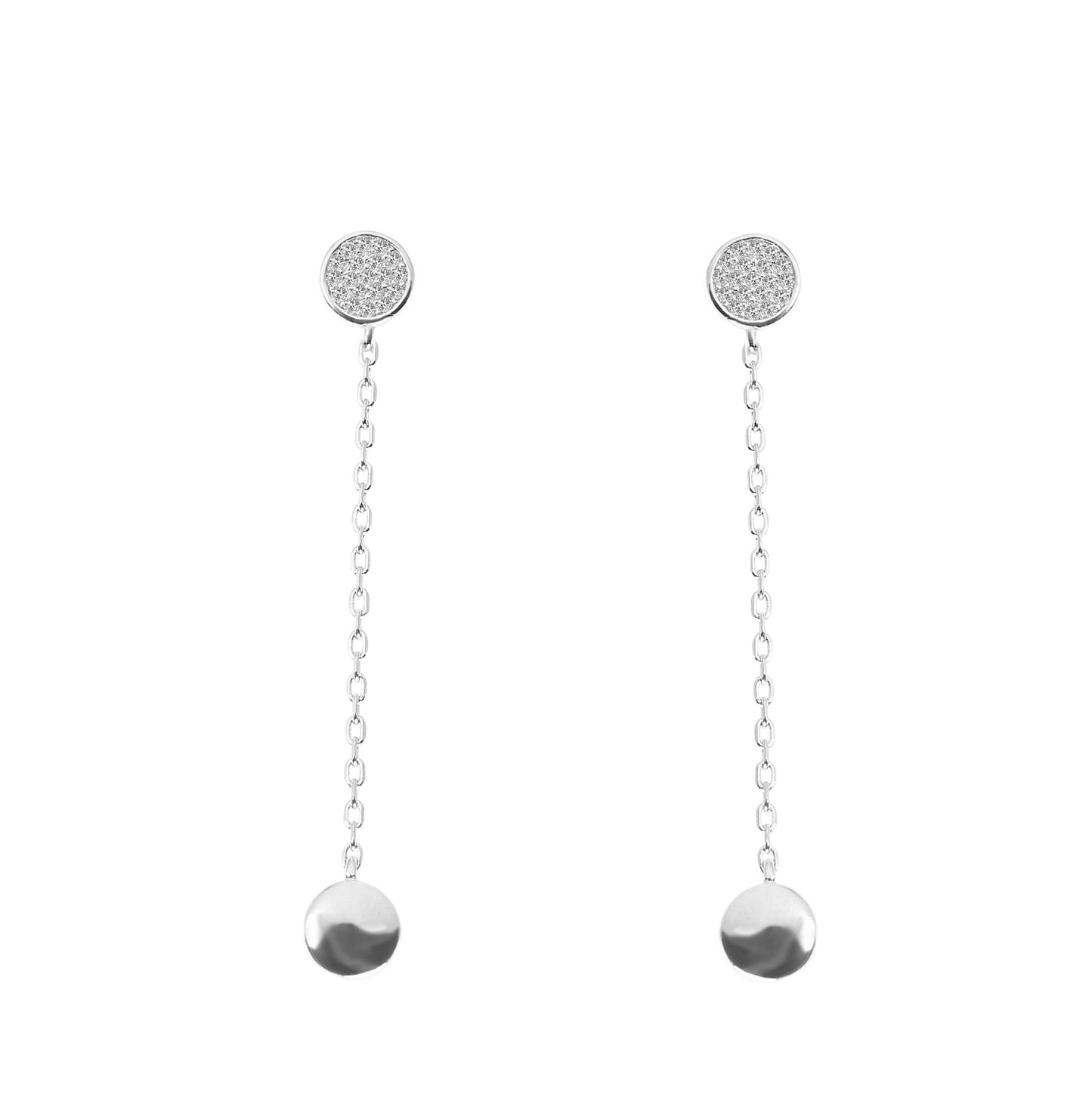 White zircon round silver 925 dangling earrings