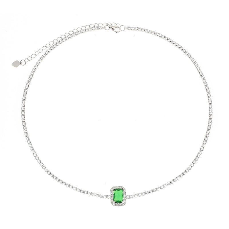 Silver House Emerald White Zircon Baguette Silver 925 Choker Necklace