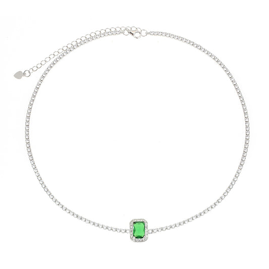 Silver House Emerald White Zircon Baguette Silver 925 Choker Necklace