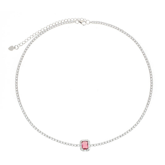 Silver House Ruby White Zircon Baguette Silver 925 Choker Necklace