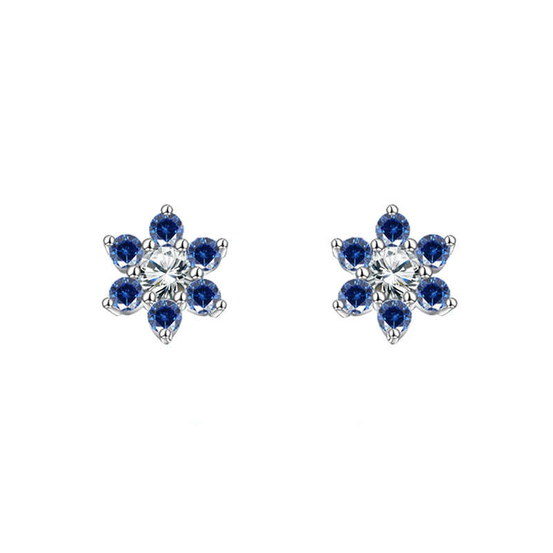 Silver House Hexagonal Star Blue Zircon Silver 925  Earrings Fashion