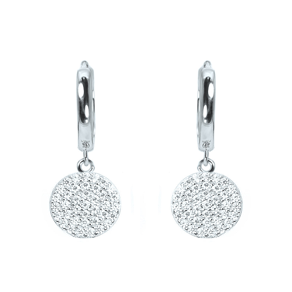 Silver House White Zircon Round 925 Huggie Earrings  Simple and exquisite