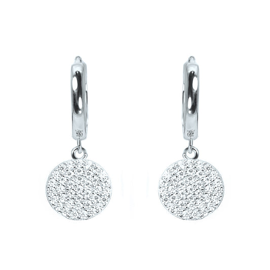 Silver House White Zircon Round 925 Huggie Earrings  Simple and exquisite