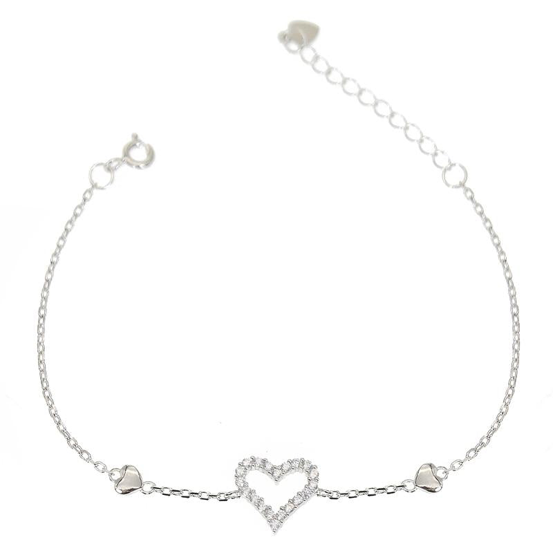 Silver House White Zircon Hollow Heart Silver 925 Bracelet