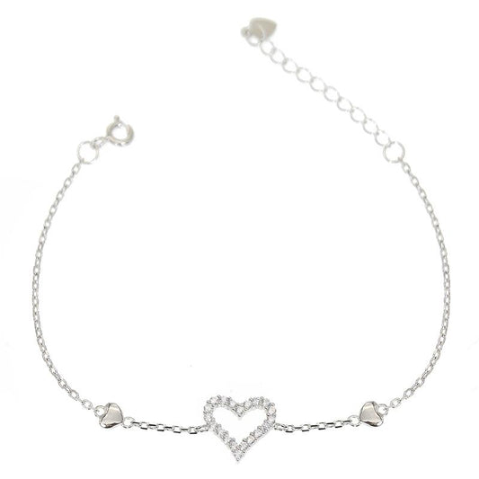 Silver House White Zircon Hollow Heart Silver 925 Bracelet