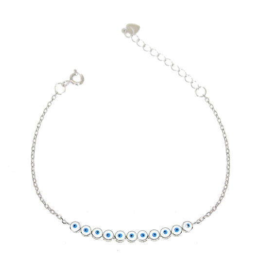 White Enamel Evil Eye Silver 925 Bracelet