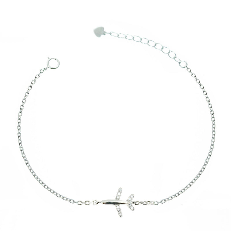 Silver House White Zircon Plane Silver 925 Bracelet