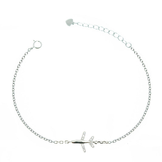 Silver House White Zircon Plane Silver 925 Bracelet