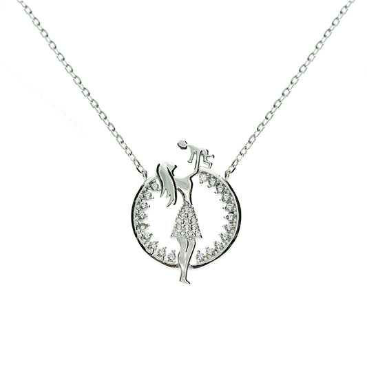 Silver House White Zircon Mum & Baby Round Silver 925 Necklace