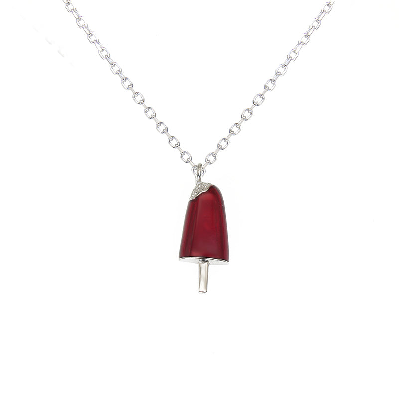 Red Enamel White Zircon Ice Cream Silver 925 Necklace