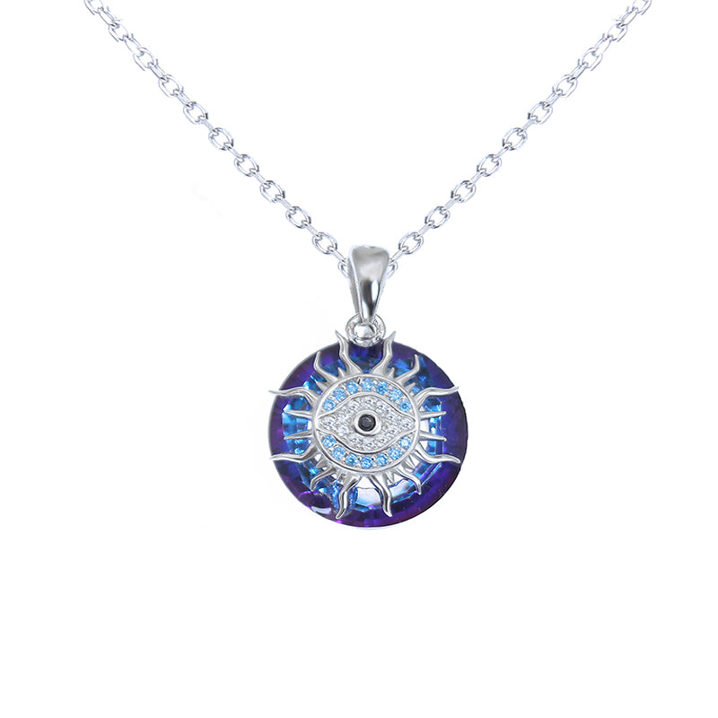 Dark Blue Crystal Evil Eye Silver 925 Necklace