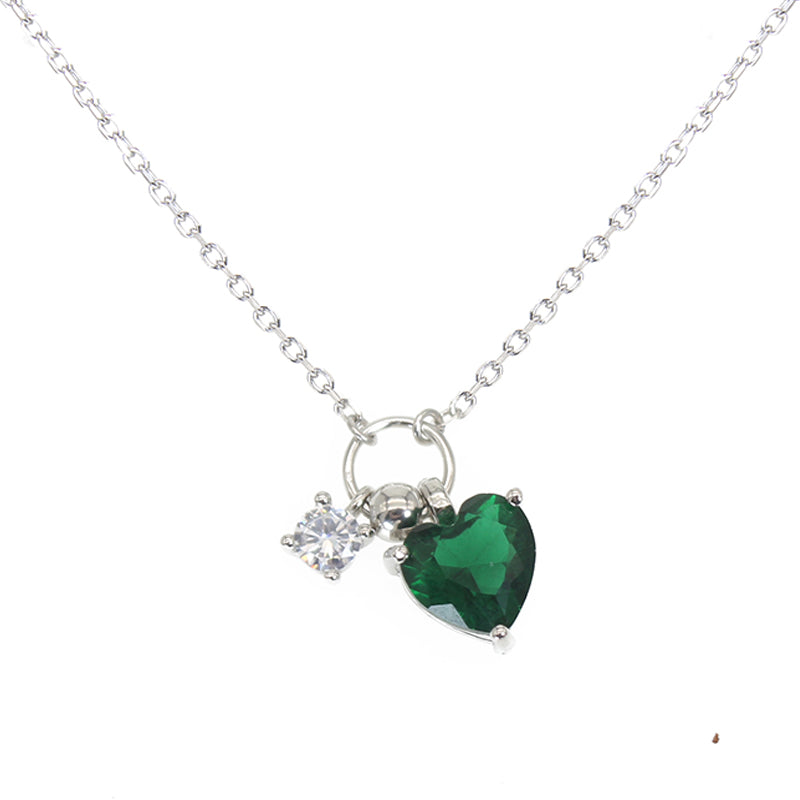 Silver House Emerald White Zircon Heart Silver 925 Necklace