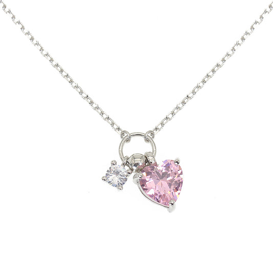 Silver House Pink White Zircon Heart Silver 925 Necklace