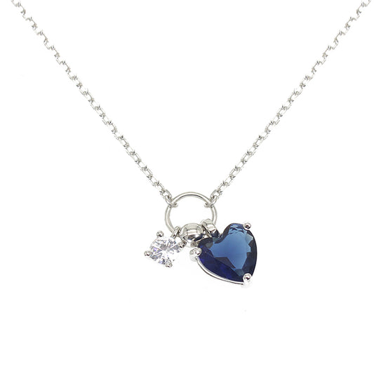 Silver House Sapphire White Zircon Heart Silver 925 Necklace