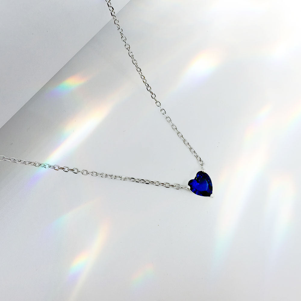 Silver House Sapphire Heart Zircon Silver 925 Necklace Simplicity Elegant