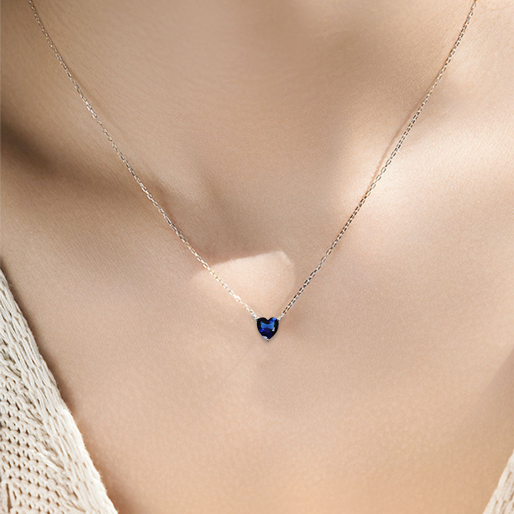 Silver House Sapphire Heart Zircon Silver 925 Necklace Simplicity Elegant