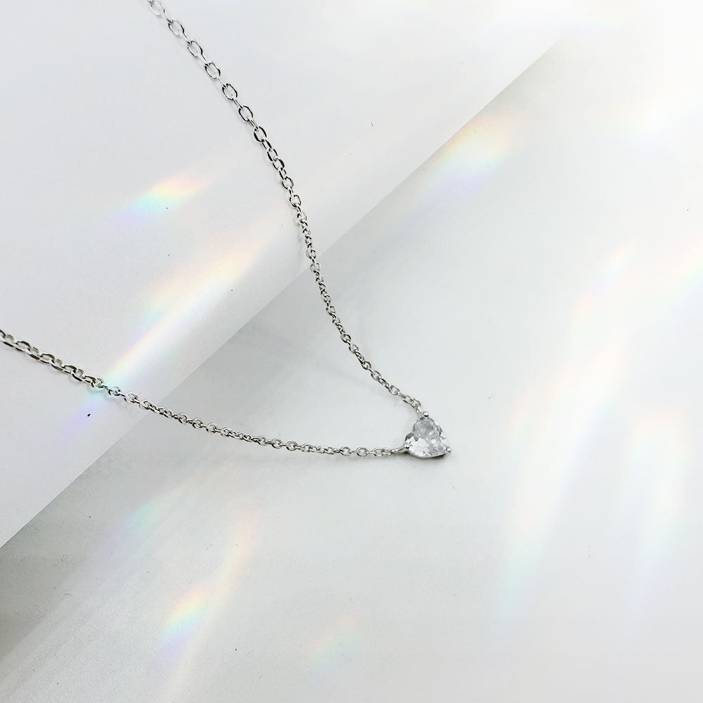 Silver House White Heart Zircon Silver 925 Necklace Simplicity Elegant