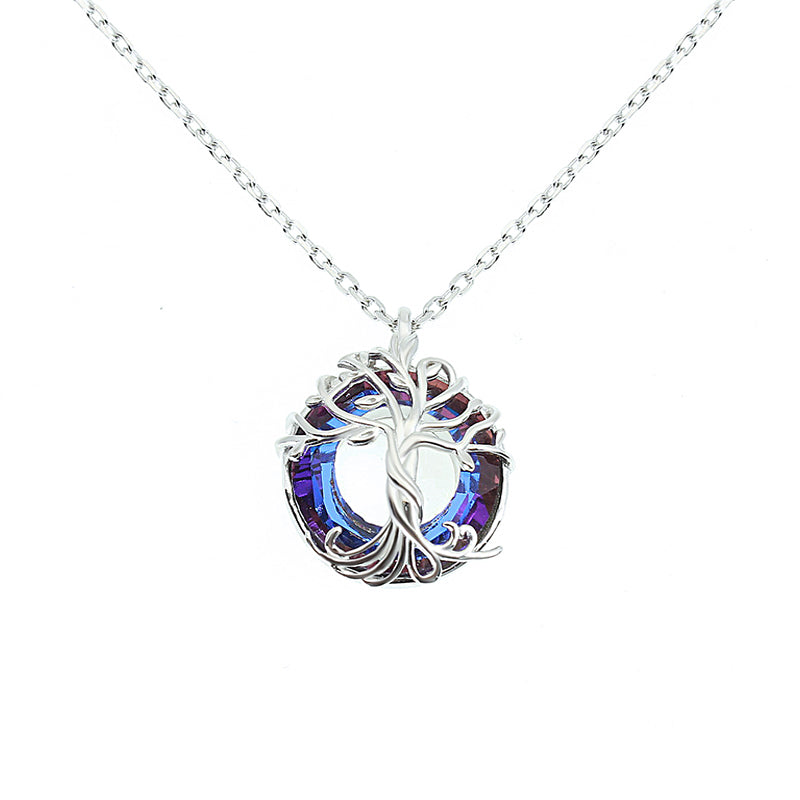 Dark Blue Crystal Tree Of Life Silver 925 Necklace