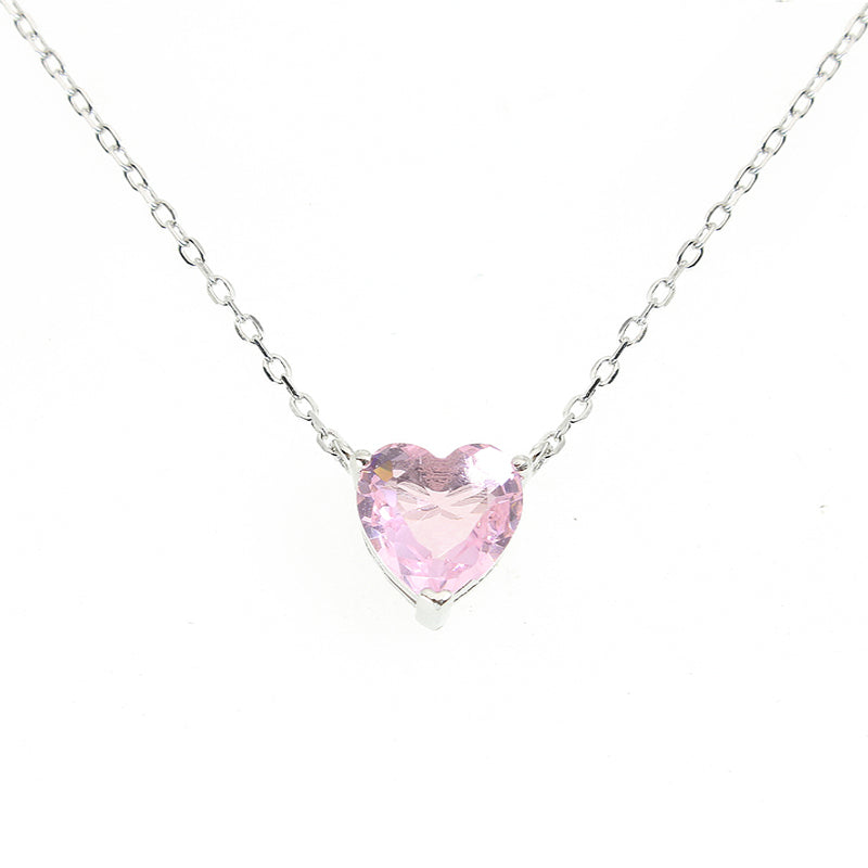 Silver House Pink Heart Zircon Silver 925 Necklace