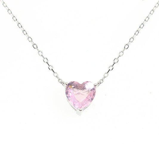 Silver House Pink Heart Zircon Silver 925 Necklace