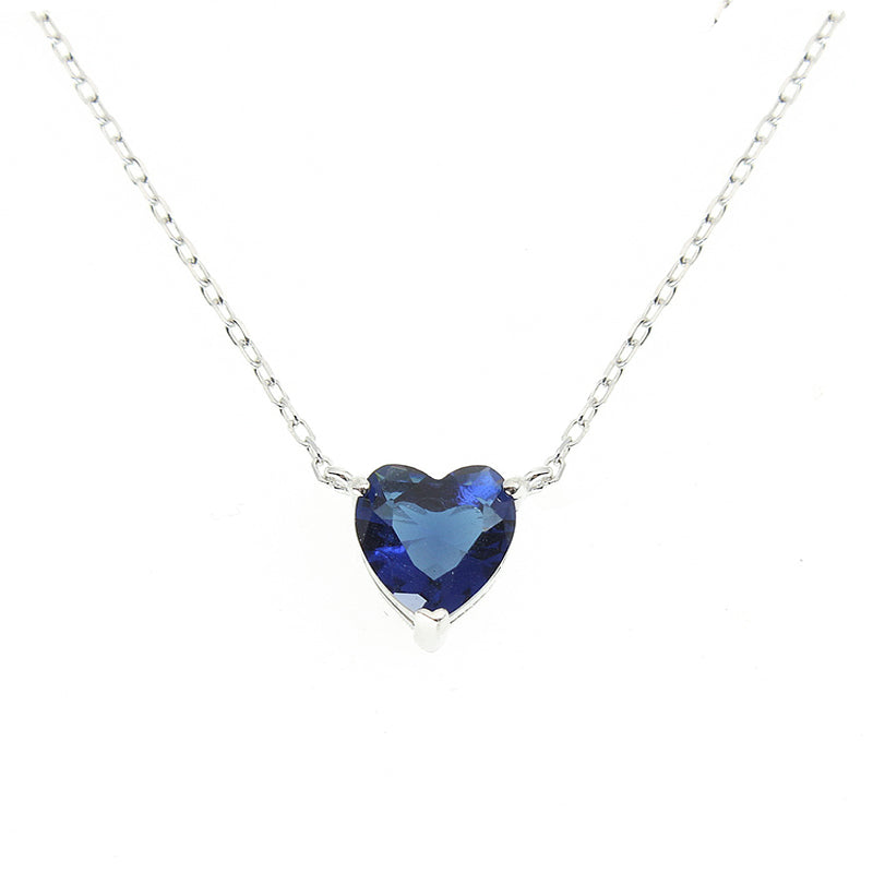 Silver House Sapphire Heart Zircon Silver 925 Necklace Simplicity Elegant