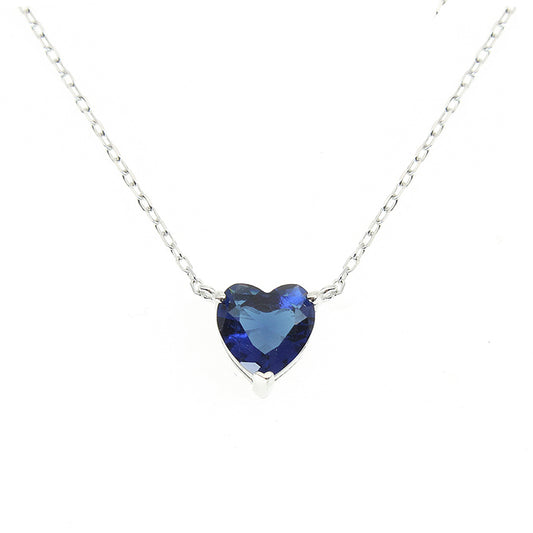 Silver House Sapphire Heart Zircon Silver 925 Necklace Simplicity Elegant