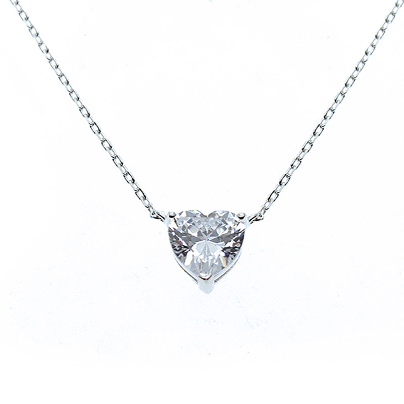 Silver House White Heart Zircon Silver 925 Necklace Simplicity Elegant