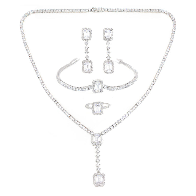 Full white zircon baguette luxury silver 925 jewelry set