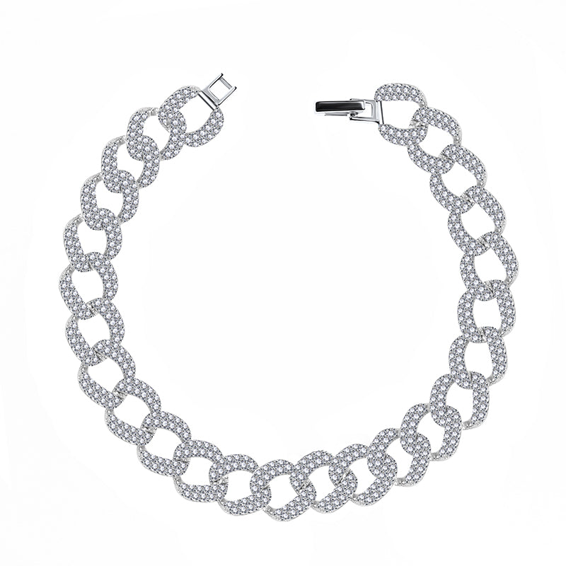 Silver House Pave Zircon Silver 925  Bracelet Cuban Link Chain Miami Chain 