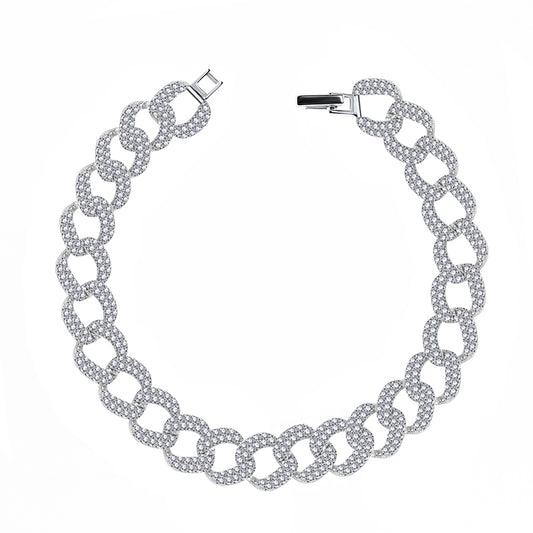 Silver House Pave Zircon Silver 925  Bracelet Cuban Link Chain Miami Chain 