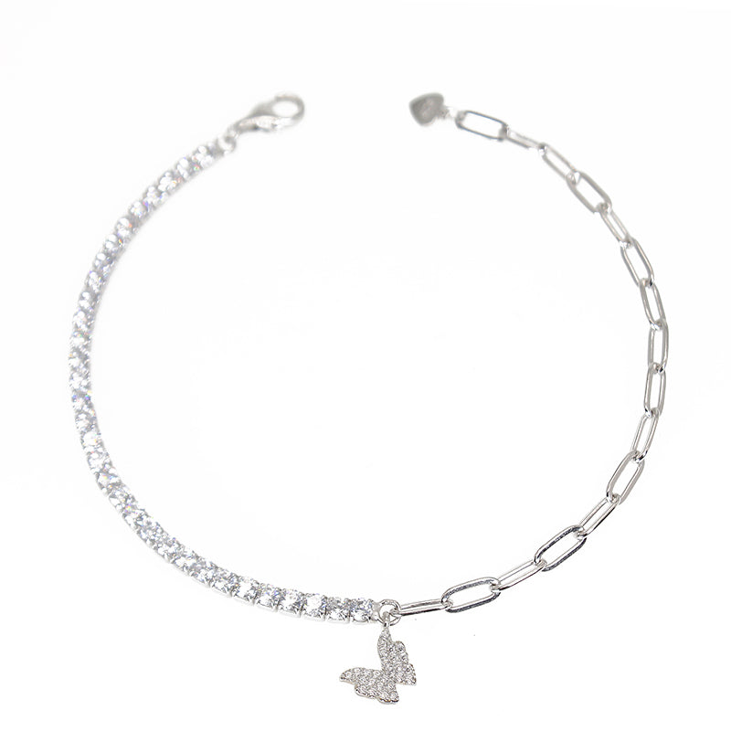 Silver House White Zircon Butterfly Silver 925 Flexible Bracelet